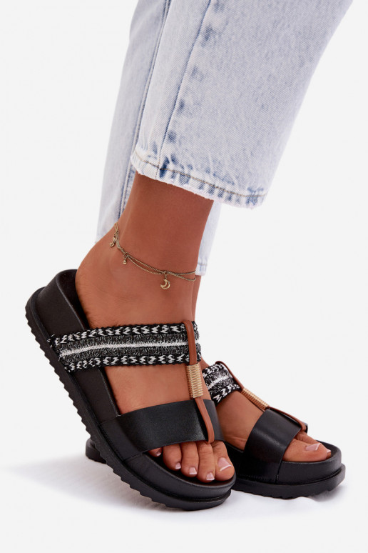 Dámské pantofle s platformou s pruhy I zlaté barvym Detalem Černé Tahlia