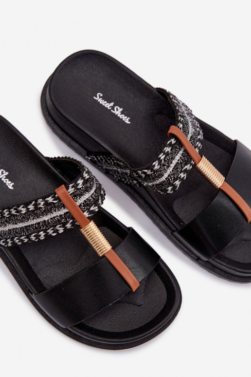 Dámské pantofle s platformou s pruhy I zlaté barvym Detalem Černé Tahlia