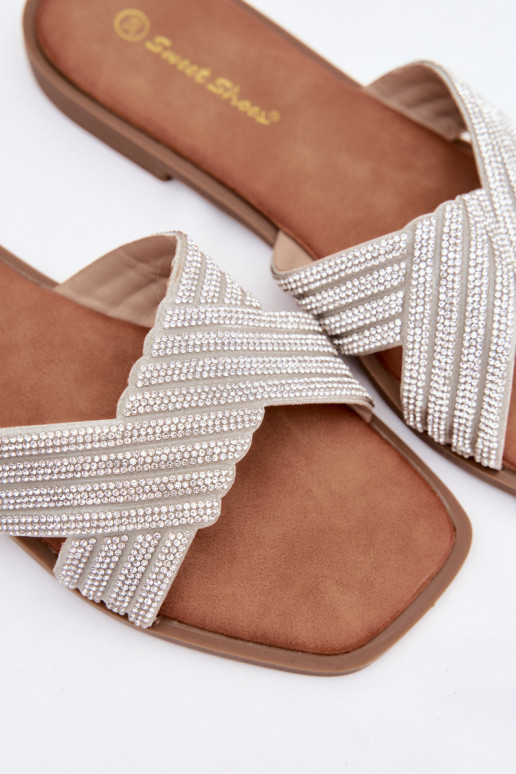 Dámské pantofle s širokými podpatky s třpytivými očky stříbrné barvy Zinnia