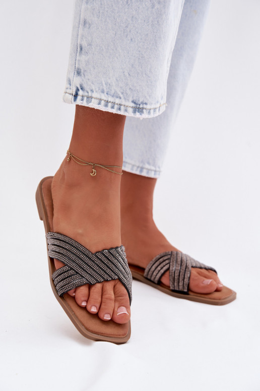 Dámské pantofle s širokými podpatky s třpytivými očky Černé Zinnia