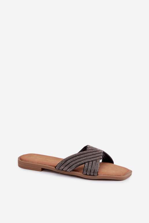 Dámské pantofle s širokými podpatky s třpytivými očky Černé Zinnia