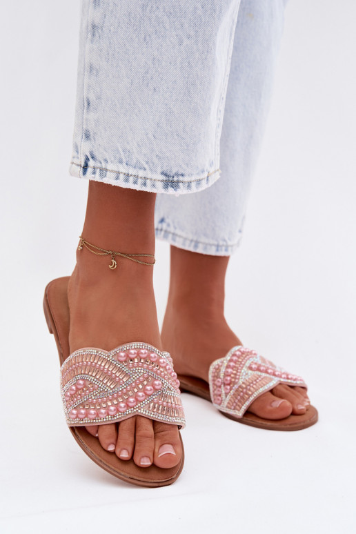 Zdobené Pantofle s širokými podpatky růžová Dovima