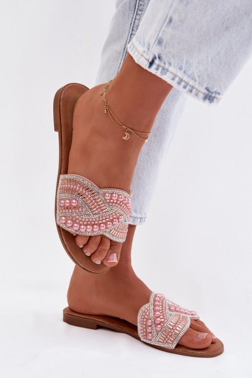 Zdobené Pantofle s širokými podpatky růžová Dovima