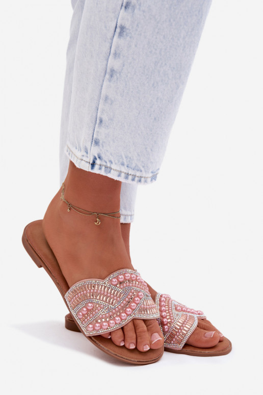 Zdobené Pantofle s širokými podpatky růžová Dovima