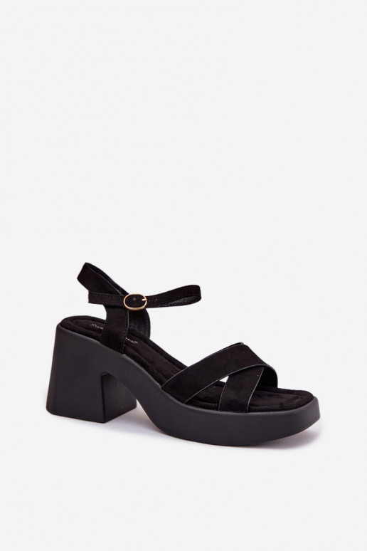 Dámské sandály silný podpatek Z z eko semišeu Černé Tereza