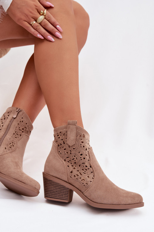 s ažurovými prvky Boty v kovbojském stylu  s podpatky S.Barski HY61-8012 béžové