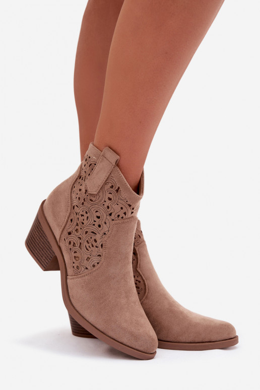 s ažurovými prvky Boty v kovbojském stylu  s podpatky S.Barski HY61-8012 béžové