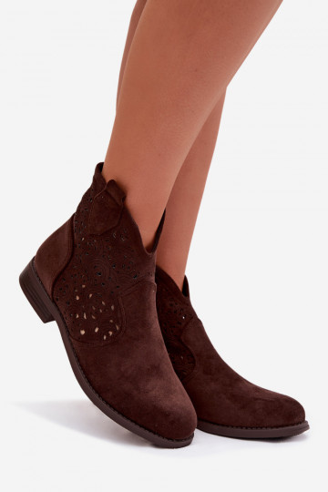 Ažurová obuv  s širokými podpatky S.Barski HY61-8026 Czekoladowe 2