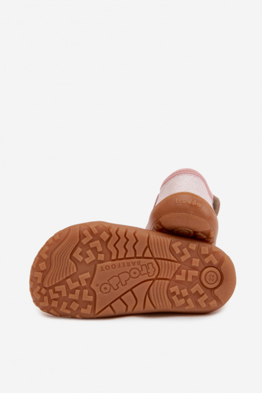 Pantofle Dětské se samolepicími uzávěry se třpytkami Barefoot Froddo Cannvas G1700439-2 růžová