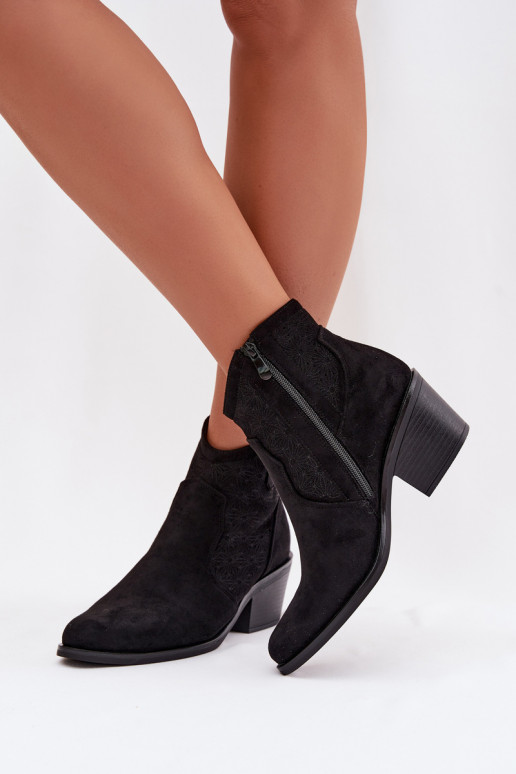 Ažurová obuv  s podpatky S.Barski HY61-8013 Černé