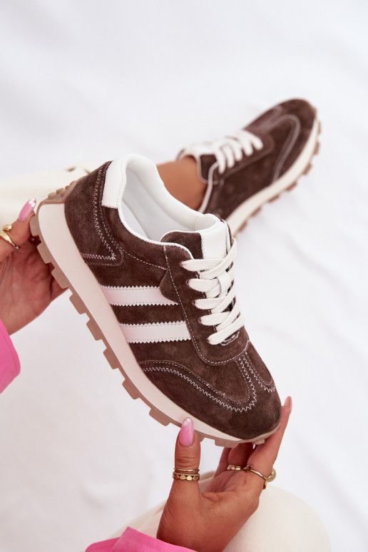 ze semiše Tenisky  s platformou S.Barski LR61-7097 Czekoladowe