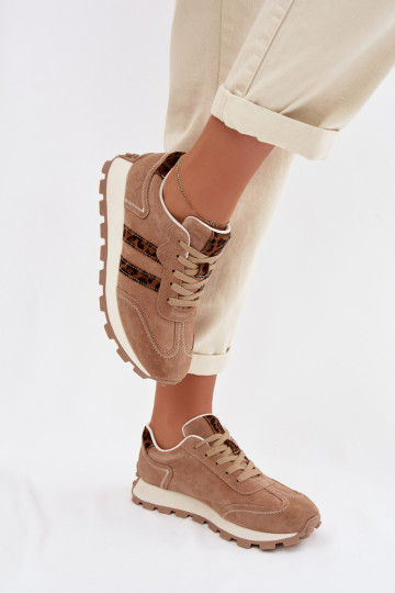 ze semiše Tenisky  s platformou se vzory leopardí kožešiny S.Barski LR61-7071 hnědá