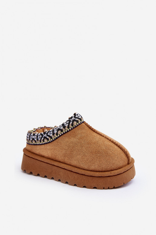 Pantofle Dětské Slip-on vzor zateplené hnědáOlivane
