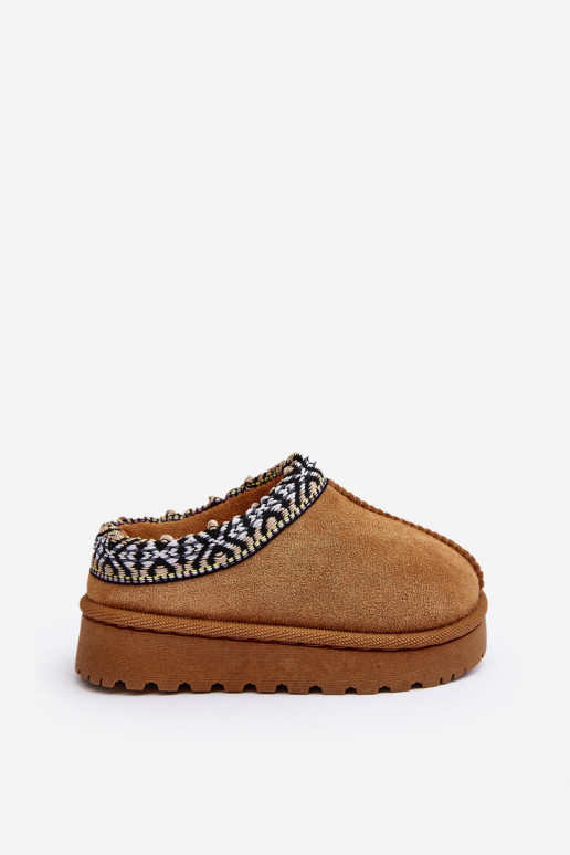 Pantofle Dětské Slip-on vzor zateplené hnědáOlivane