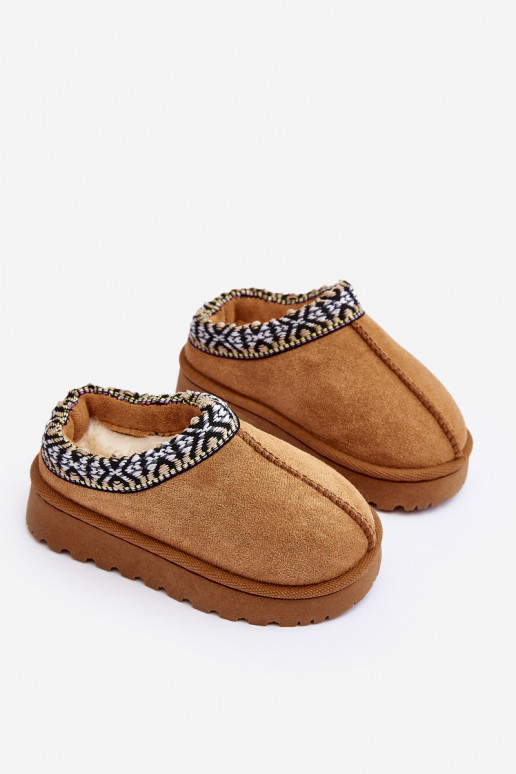 Pantofle Dětské Slip-on vzor zateplené hnědáOlivane