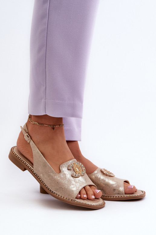 Dámské sandály s ornamenty S.Barski KV27-049 zlaté barvy