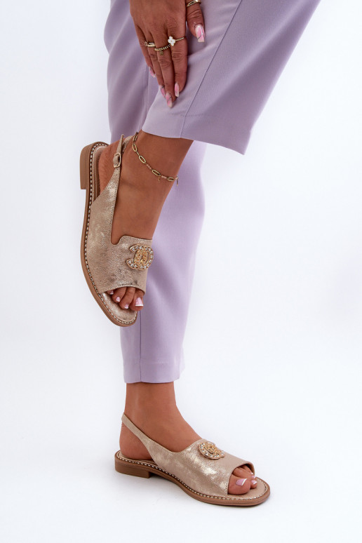Dámské sandály s ornamenty S.Barski KV27-049 zlaté barvy