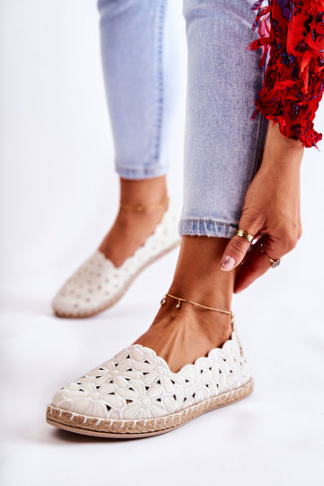  Slip-on vzor baleríny S květinami bílé Vennice