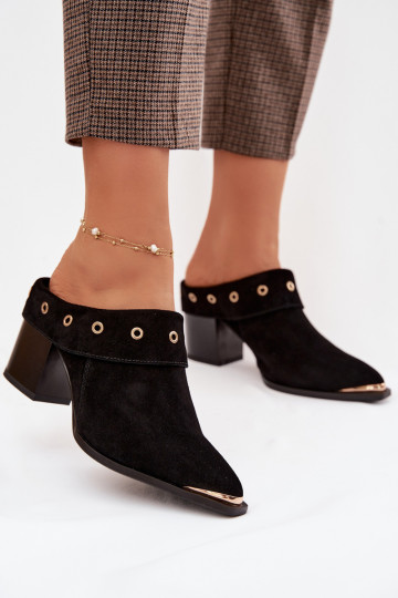 Semišové pantofle kovbojský styl  s podpatky D&A CR61-3059 Černé 2