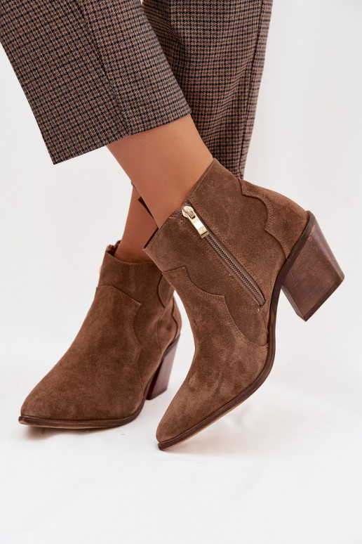 Boty v kovbojském stylu Z Naturalnego Zamszu Zazoo 3153 khaki