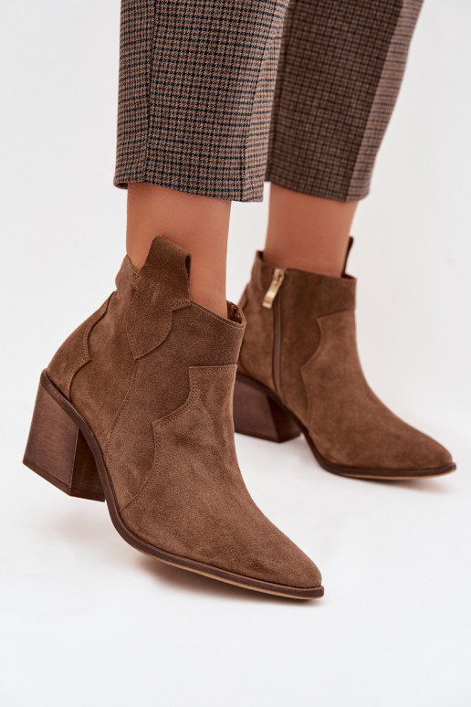Boty v kovbojském stylu Z Naturalnego Zamszu Zazoo 3153 khaki