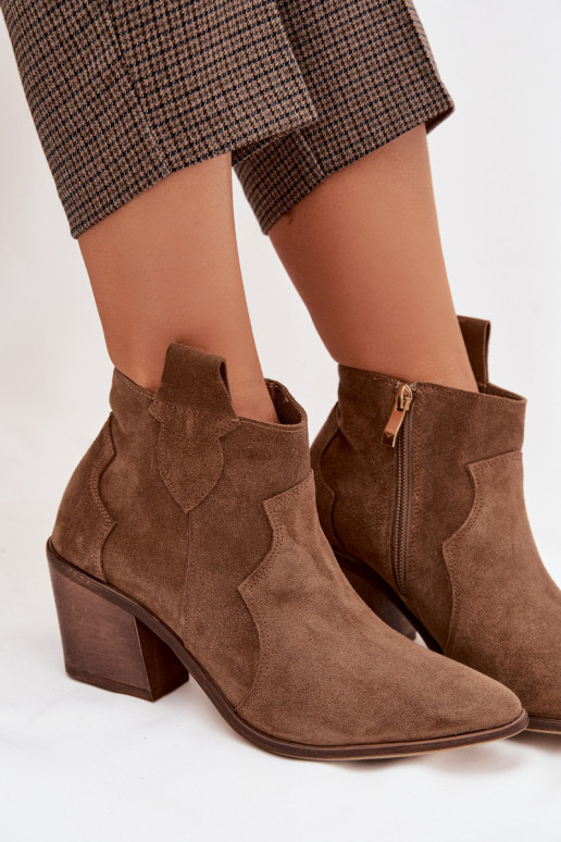 Boty v kovbojském stylu Z Naturalnego Zamszu Zazoo 3153 khaki