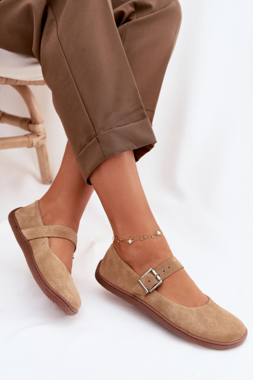 baleríny Barefoot Z Naturalnego Zamszu Zazoo 316 béžové