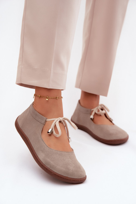  Semišové baleríny Barefoot s popruhy Zazoo 021 cappuccino