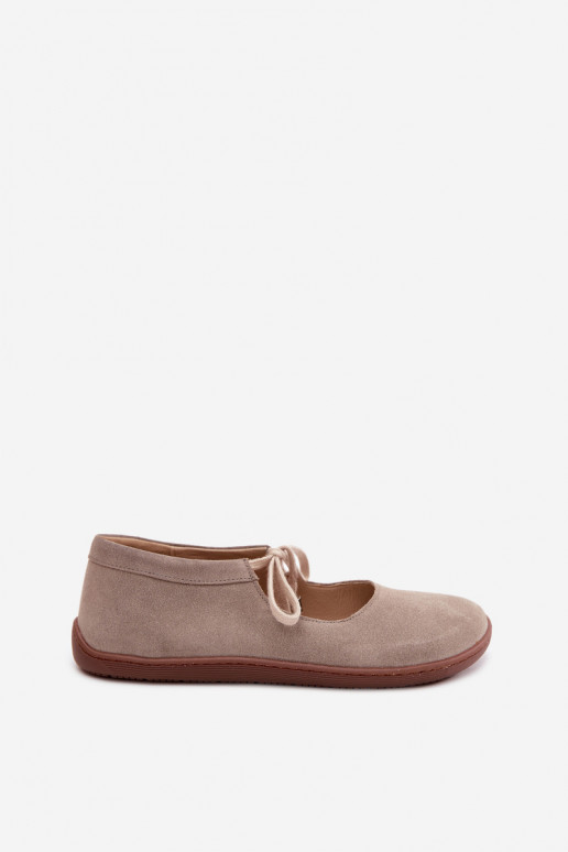  Semišové baleríny Barefoot s popruhy Zazoo 021 cappuccino