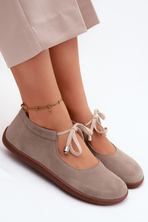  Semišové baleríny Barefoot s popruhy Zazoo 021 cappuccino