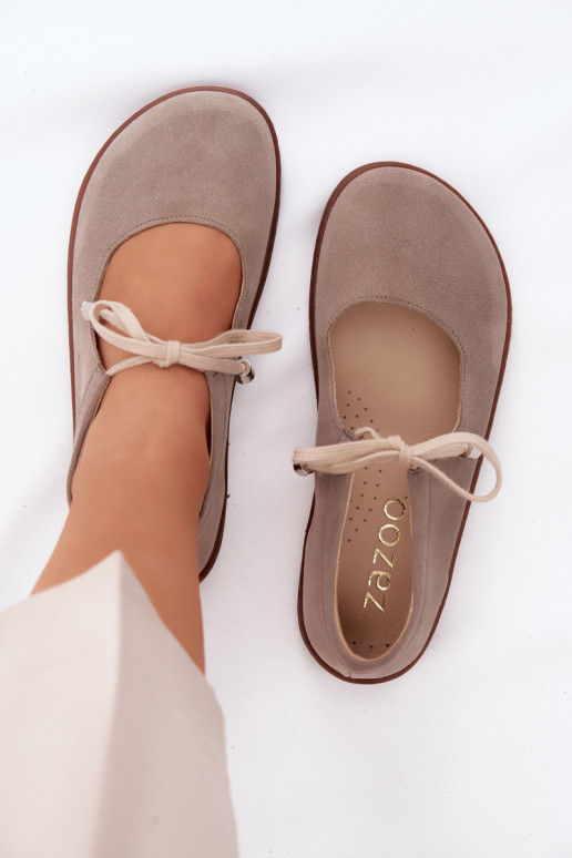  Semišové baleríny Barefoot s popruhy Zazoo 021 cappuccino