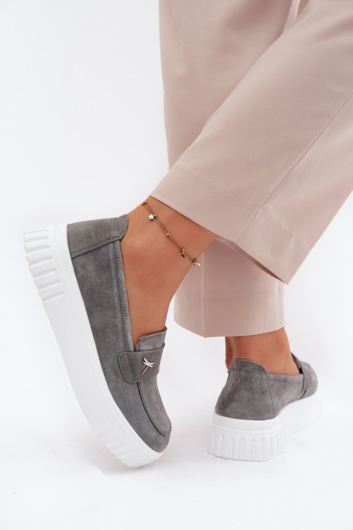  ze semiše boty  s platformou Slip-on vzor Vinceza 93218 šedá