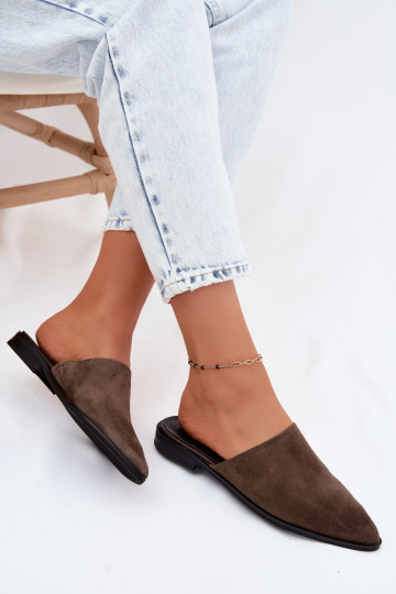  Semišové pantofle Mule  D&A JC61-1004 khaki