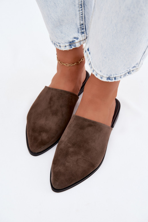  Semišové pantofle Mule  D&A JC61-1004 khaki