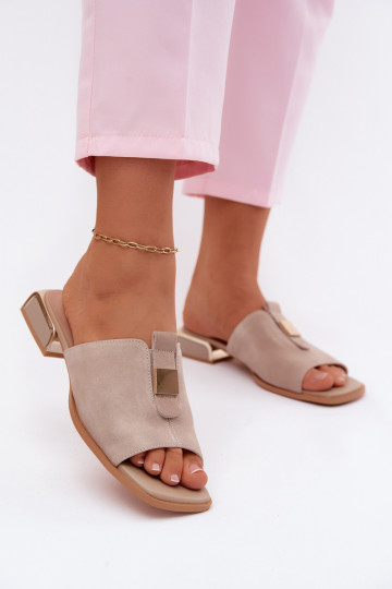 Elegantní styl Dámské pantofle přírodní semišowa D&A JC61-1002 béžové 2