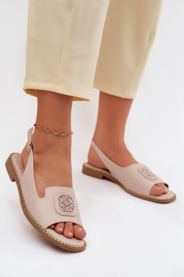 Dámské sandály  s širokými podpatky s ornamenty S.Barski KV61-6018 Nude