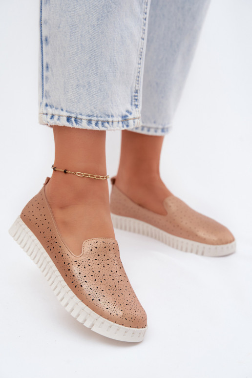 s ažurovými prvky Slip-on vzor boty  Szampańskie Salty
