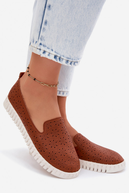 s ažurovými prvky Slip-on vzor boty  hnědáSalty