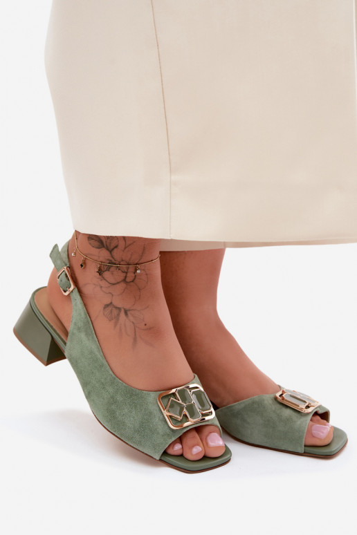 Elegantní styl Žabky Z Naturalnego Zamszu s podpatky D&A CE61-3127 zelené