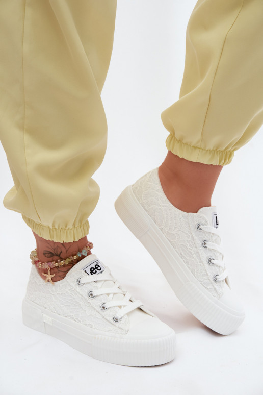 s krajkovými motivy Ležérní obuv s platformou LEE ISLA LACE WOMEN LOW 50261003.1FG bílé