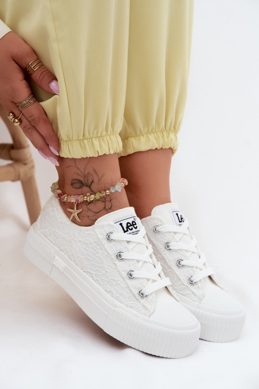 s krajkovými motivy Ležérní obuv s platformou LEE ISLA LACE WOMEN LOW 50261003.1FG bílé