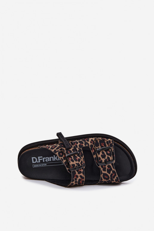 Dámské pantofle s přezkami s platformou D.Franklin DFSH407011 se vzory leopardí kožešiny