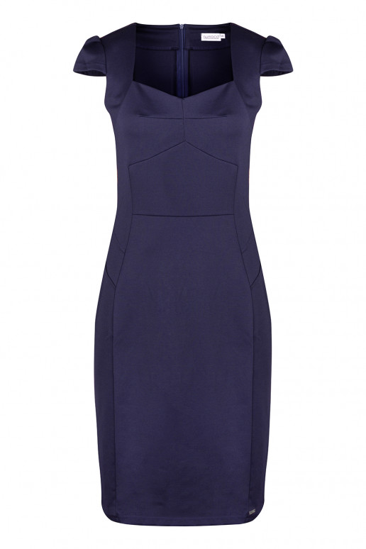 318-5 Elegantní MIDI šaty s krásným výstřihem - tmavě modrá