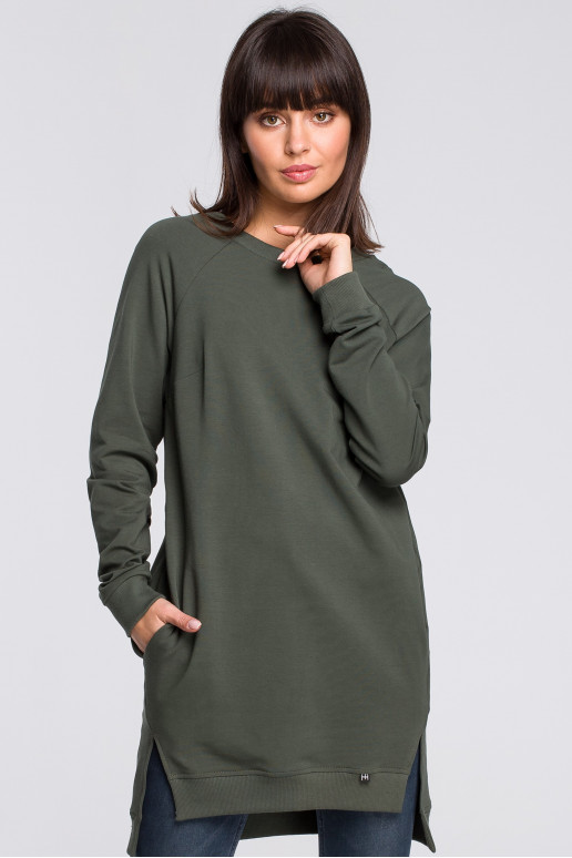 B101 Oversized tunika se rozparky - vojenská zelená