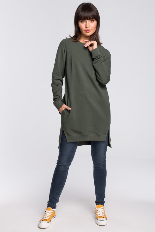 B101 Oversized tunika se rozparky - vojenská zelená