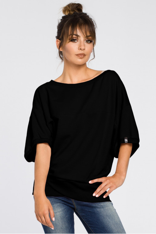 Černá oversized halenka s překládaným detailem