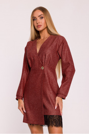 Bordové tweedové šaty s krajkou