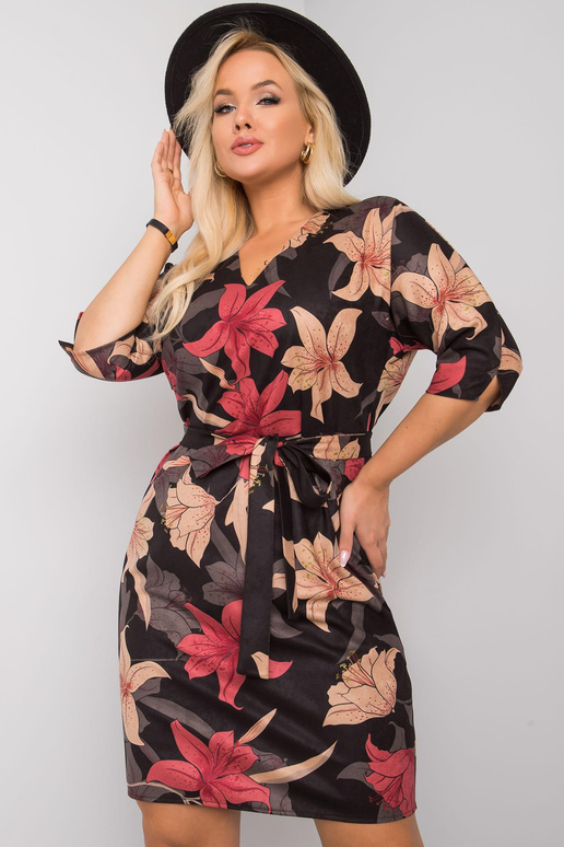 Černé a bordó květinové šaty plus size