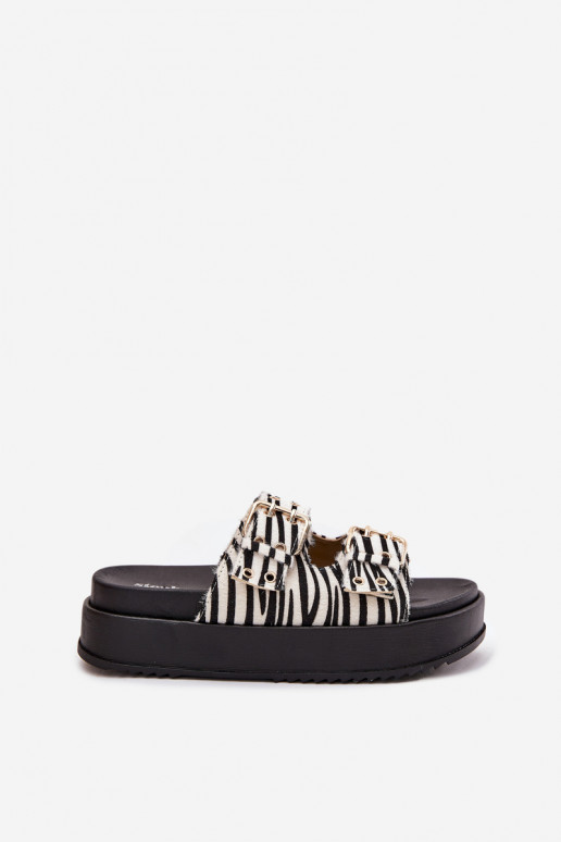 Dámské pantofle Ze zlaté barvymi s přezkamimi s platformou Zebra Virvania