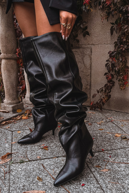 Slip-on vzor dámské dlouhé boty s tenkými podpatky Černé Ysolienne